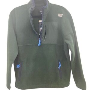 GAP Jacket Men's Size S‎ Green Sherpa Fleece Half-Zip Pullover Blue Trim
